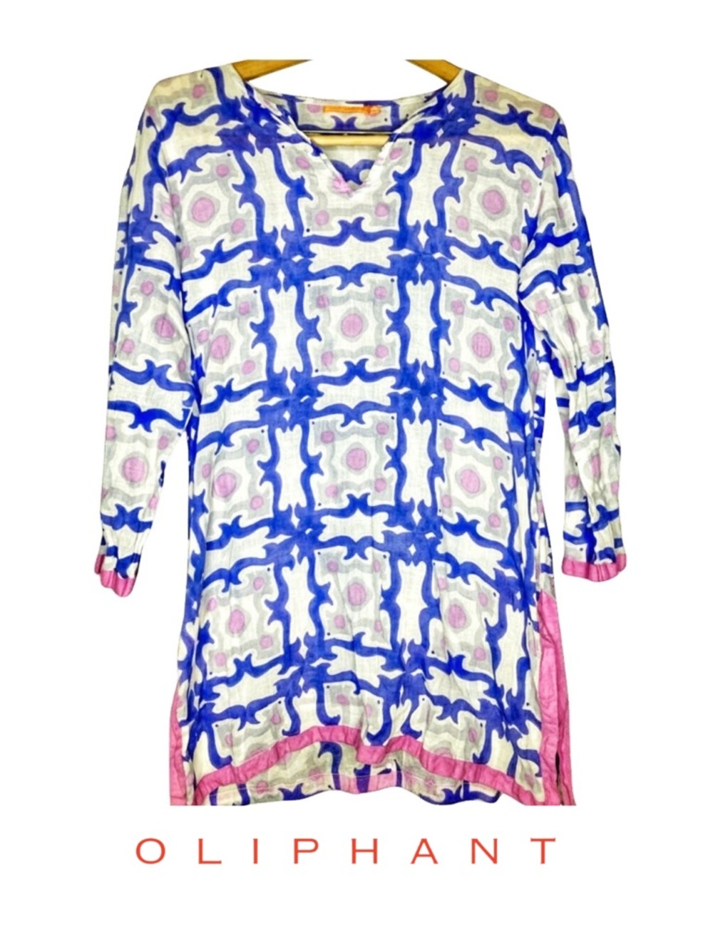 Oliphant Purple and Pink Patterned Beach Cover-up / Tunic Top, Size M